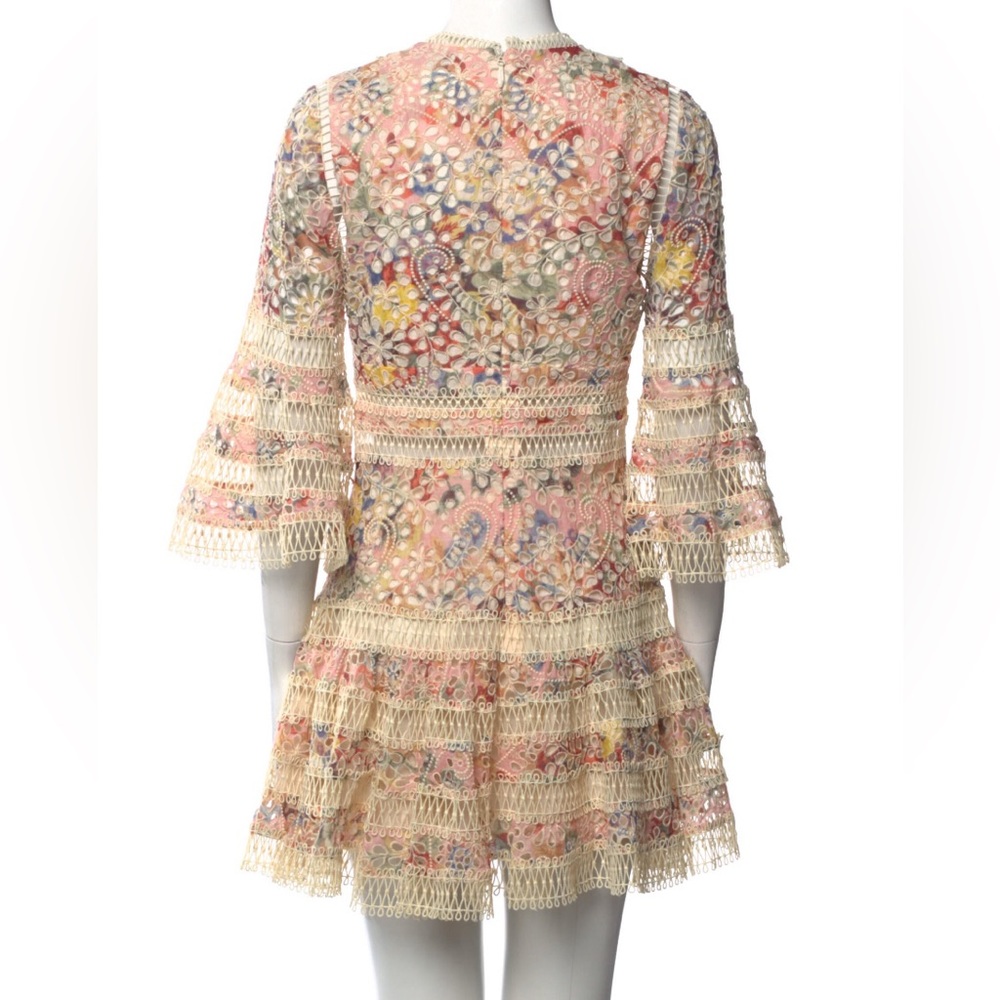 Zimmerman A Line Dress w Crochet Mesh Detailing and Beige w pink & purple Sz 6 - Picture 4 of 11